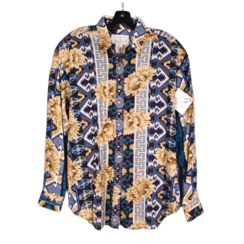 NWT LONGHORN NIVER WESTERN WEAR Soft TWILL Button-Up AZTEC/FLORAL Rodeo SHIRT M